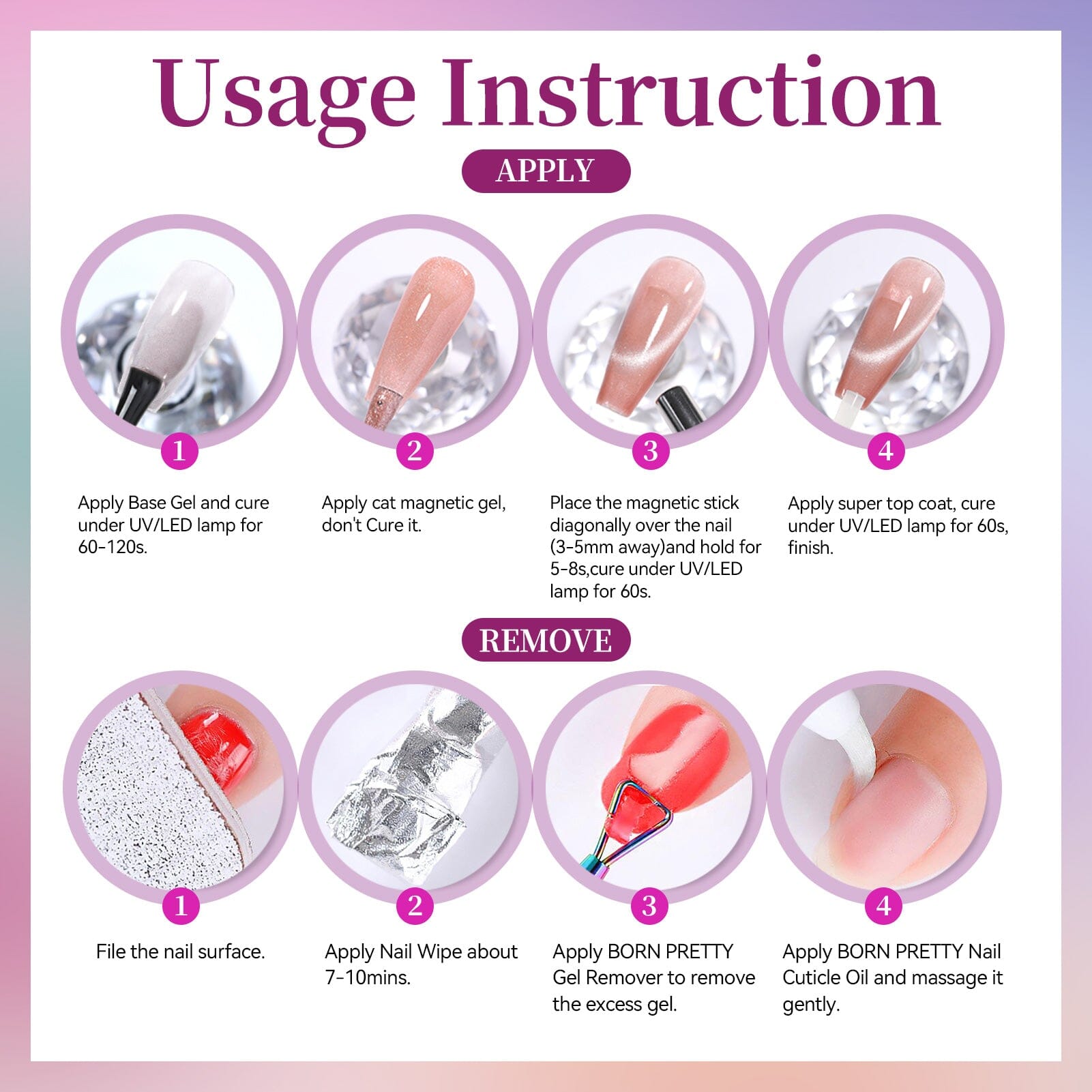 6 Colors Colored Cat Magnetic Gel M51 Summer Light 7ml HEMA/TPO FREE Gel Nail Polish BORN PRETTY 