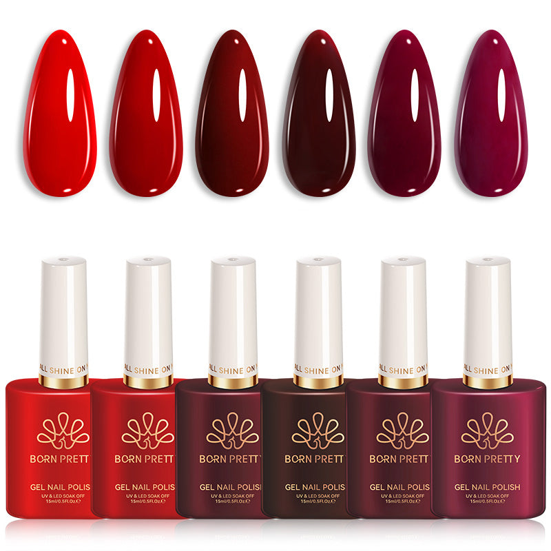 6 Colors Red Collection Color Nail Gel 15ml HEMA/TPO FREE