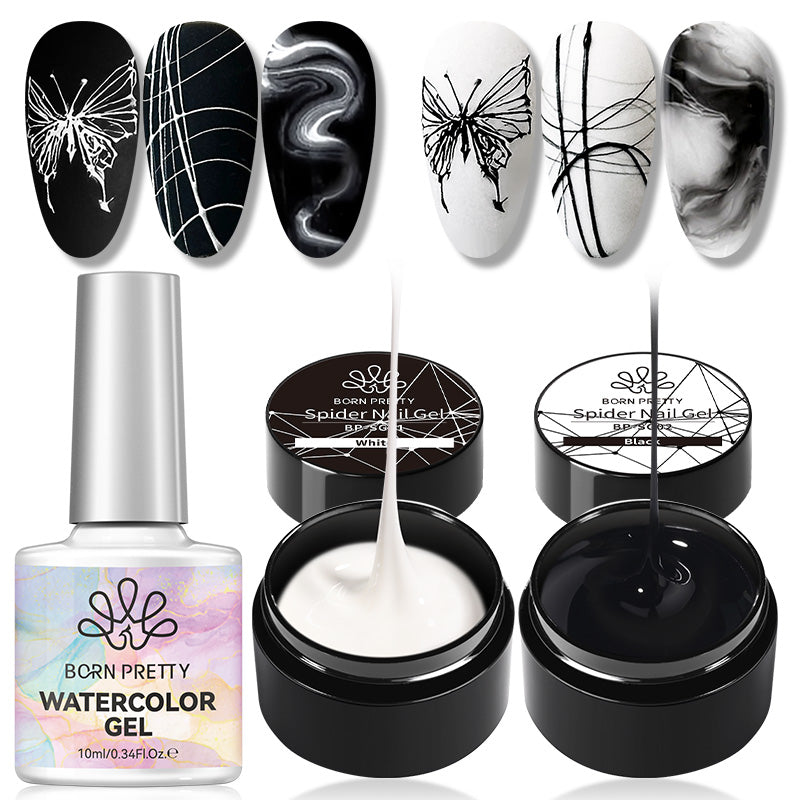 3pcs Set White Black Spider Gel & Watercolor Gel