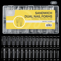 240pcs 15 Sizes Sandwich Dual Nail Forms
