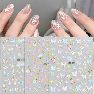 Spring Flowers Butterfly 3D Nail Sticker MO-789