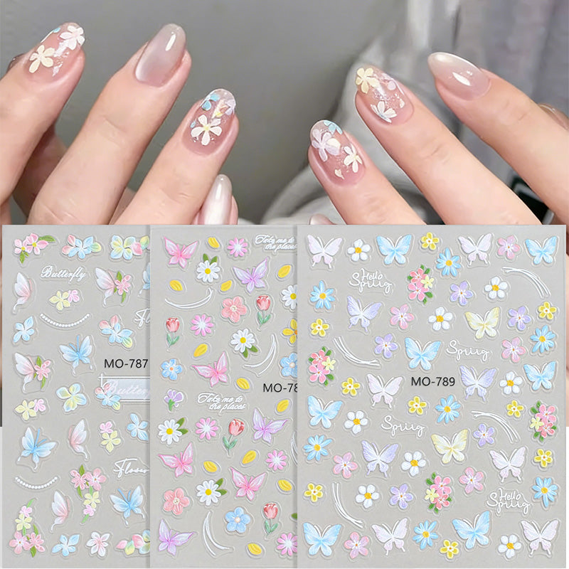 Spring Flowers Butterfly 3D Nail Sticker MO-789