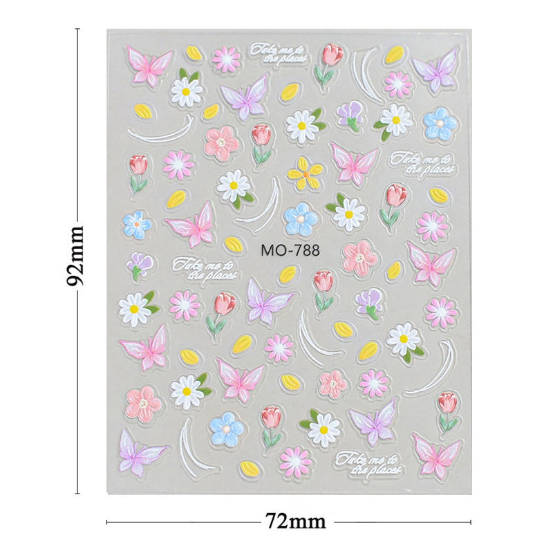Spring Flowers Butterfly 3D Nail Sticker MO-789