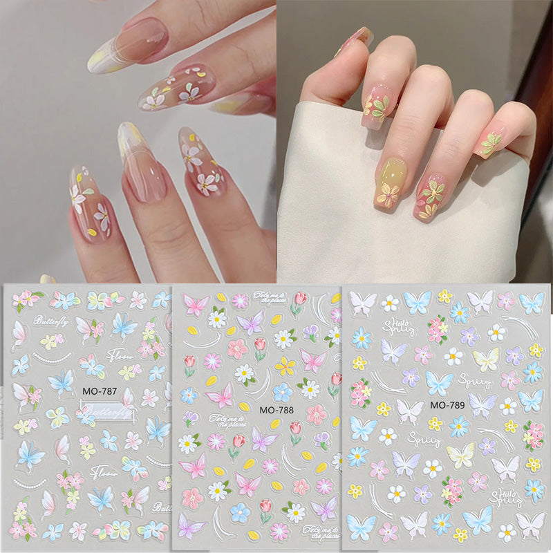 Spring Flowers Butterfly 3D Nail Sticker MO-789
