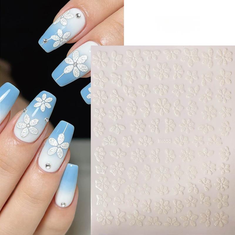 White Spring Flowers Sakura 3D Nail Sticker #01