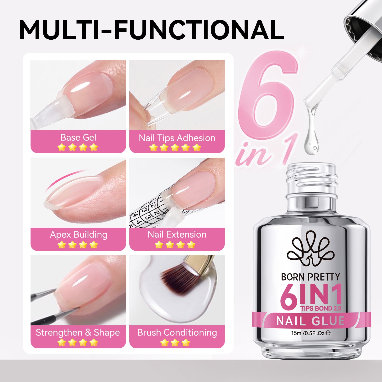 New Upgrade 6 In 1 Nail Glue Gel 15ml