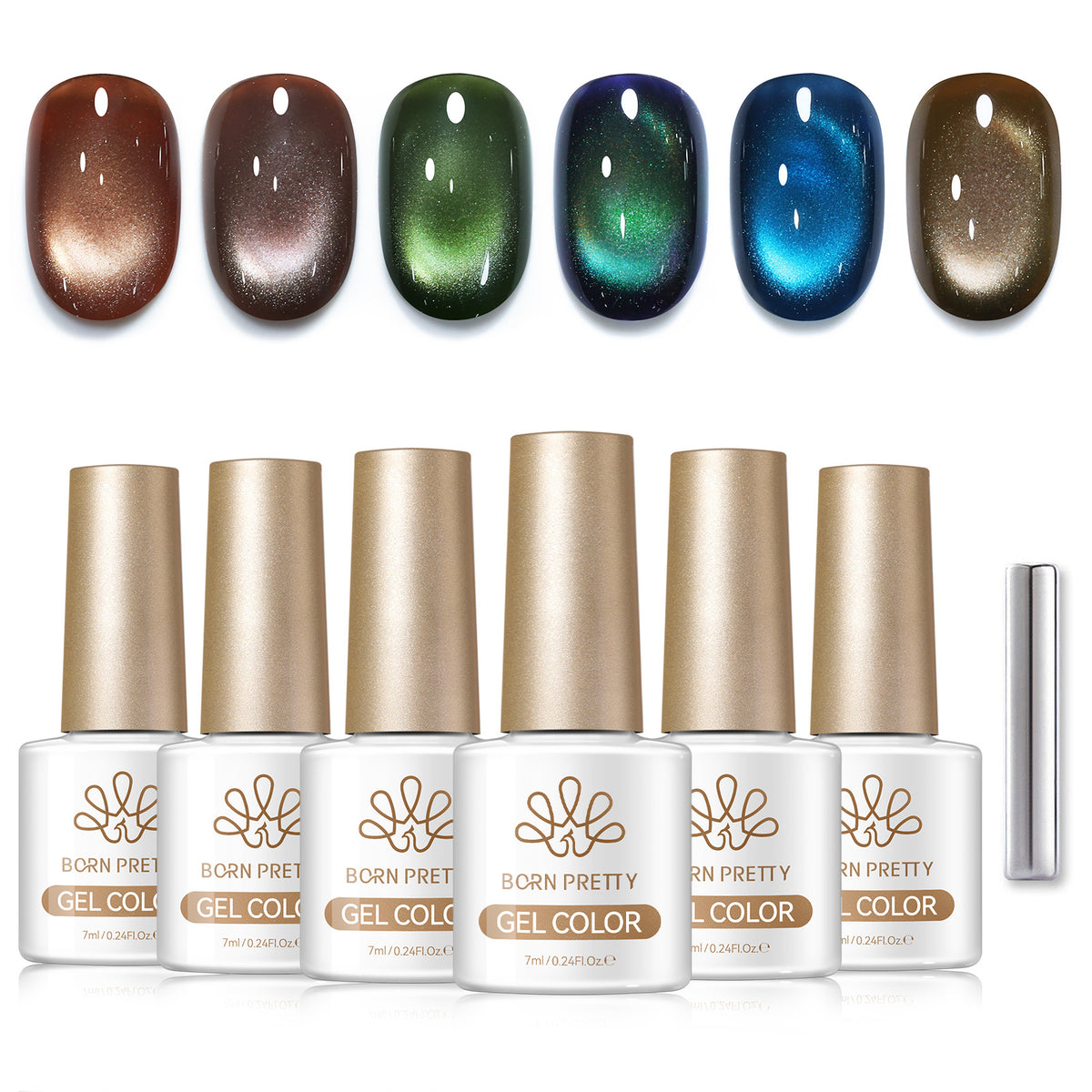 6 Colors Glass Cat Magnetic Gel M88 Tawny Moonlight 7ml Gel Nail Polish BORN PRETTY 