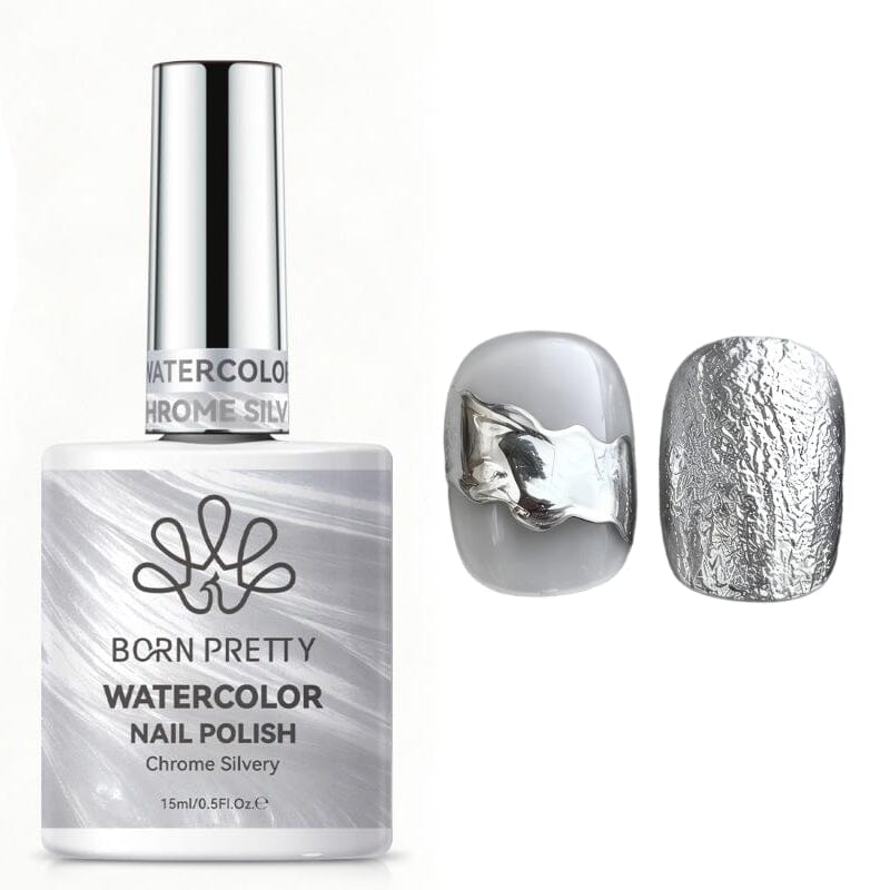 Chrome Silvery Watercolor Nail Polish