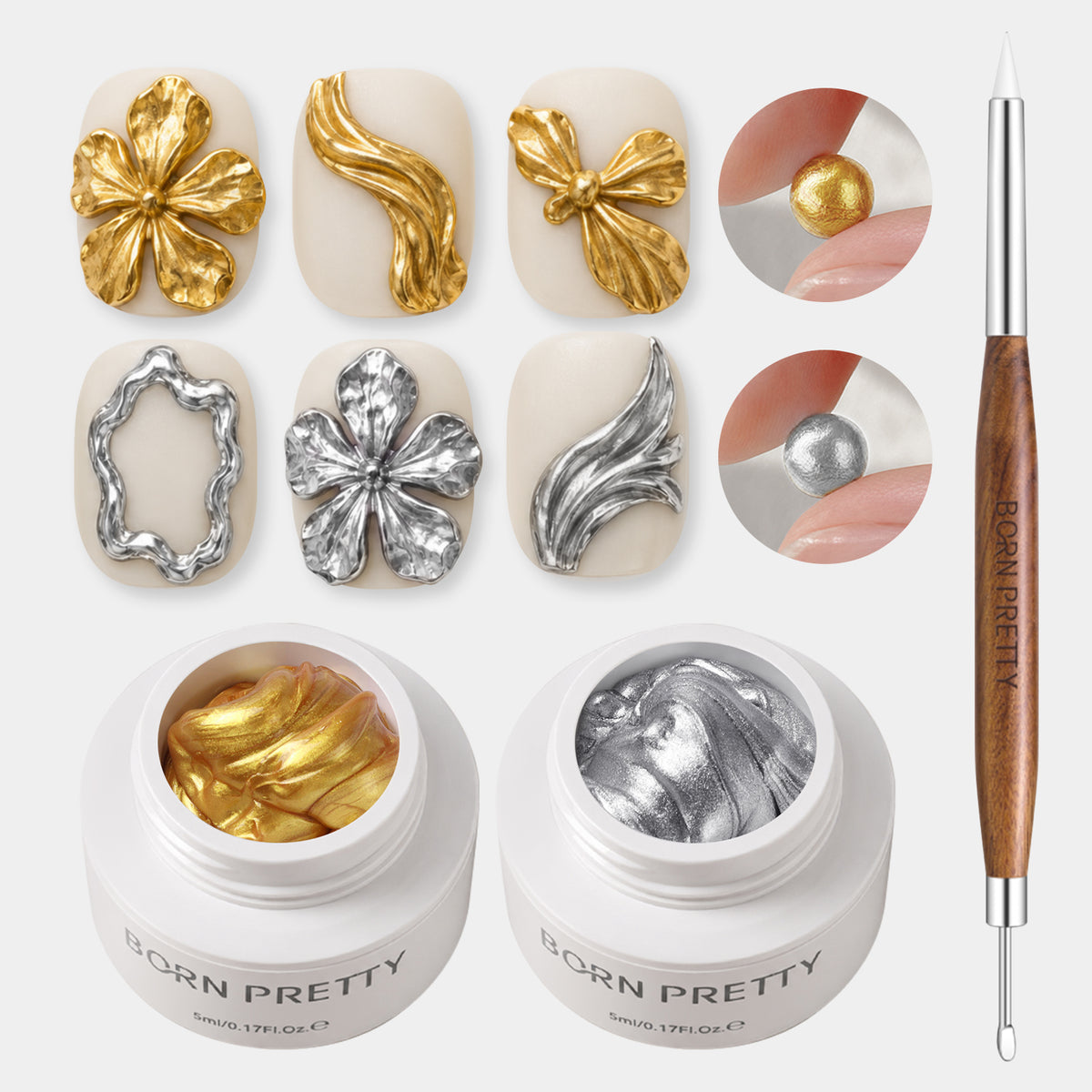 5D Sculpting Gel Metallic Gold Silver 5ml