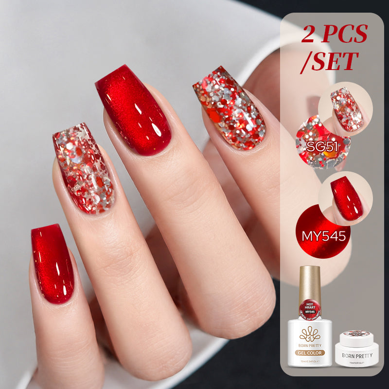 2pcs Set Cat Magnetic Gel &  Glitter Gel