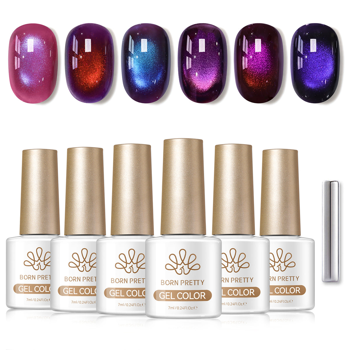 6 Colors Colored Cat Magnetic Gel M107 Lunar Purple 7ml Gel Nail Polish BORN PRETTY 