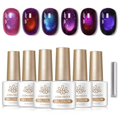 6 Colors Colored Cat Magnetic Gel M107 Lunar Purple 7ml Gel Nail Polish BORN PRETTY 