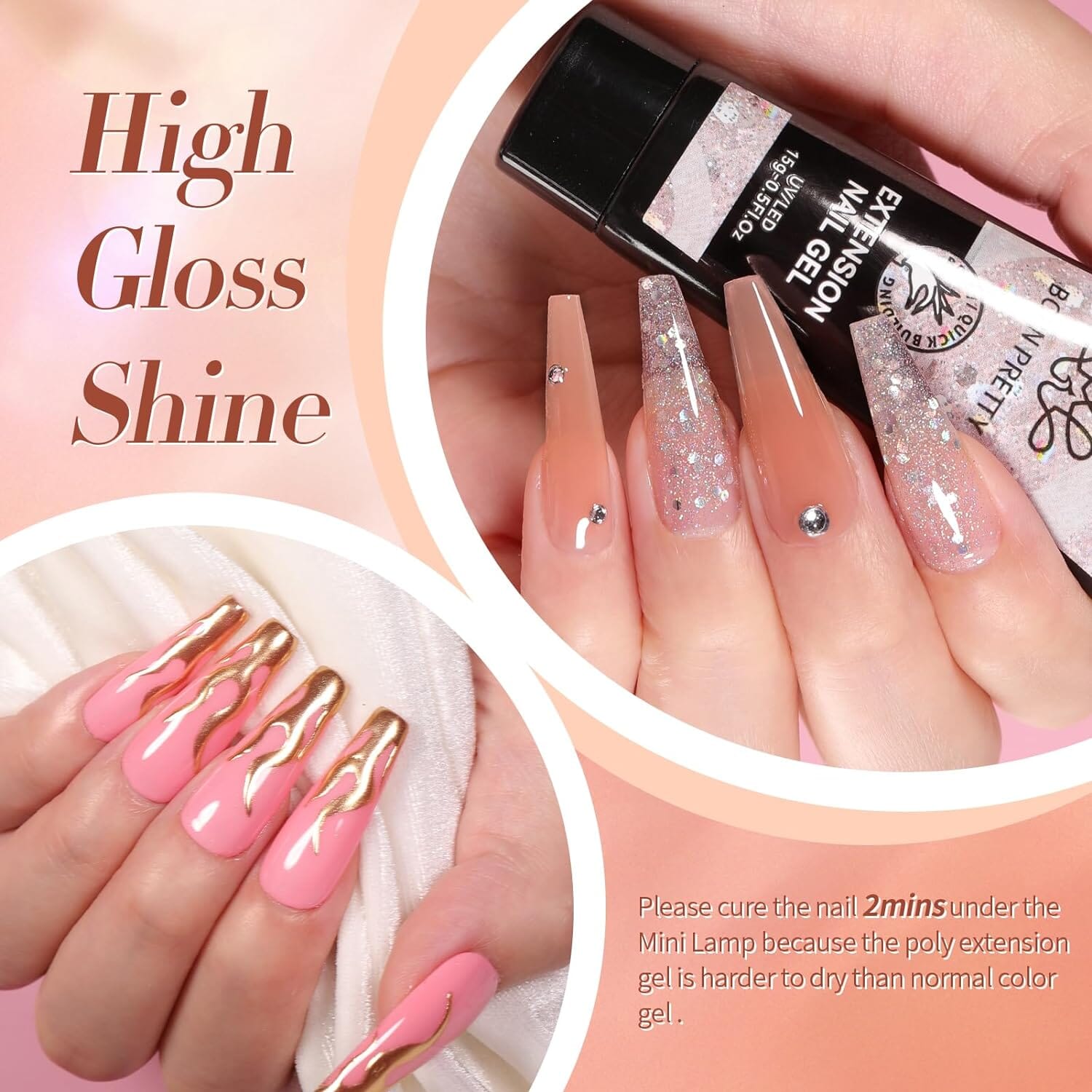 [US ONLY] 12 Colors Poly Extension Gel Kit Starter Kit with 6W Nail Lamp Base Top Coat Gel Nail Polish BORN PRETTY 