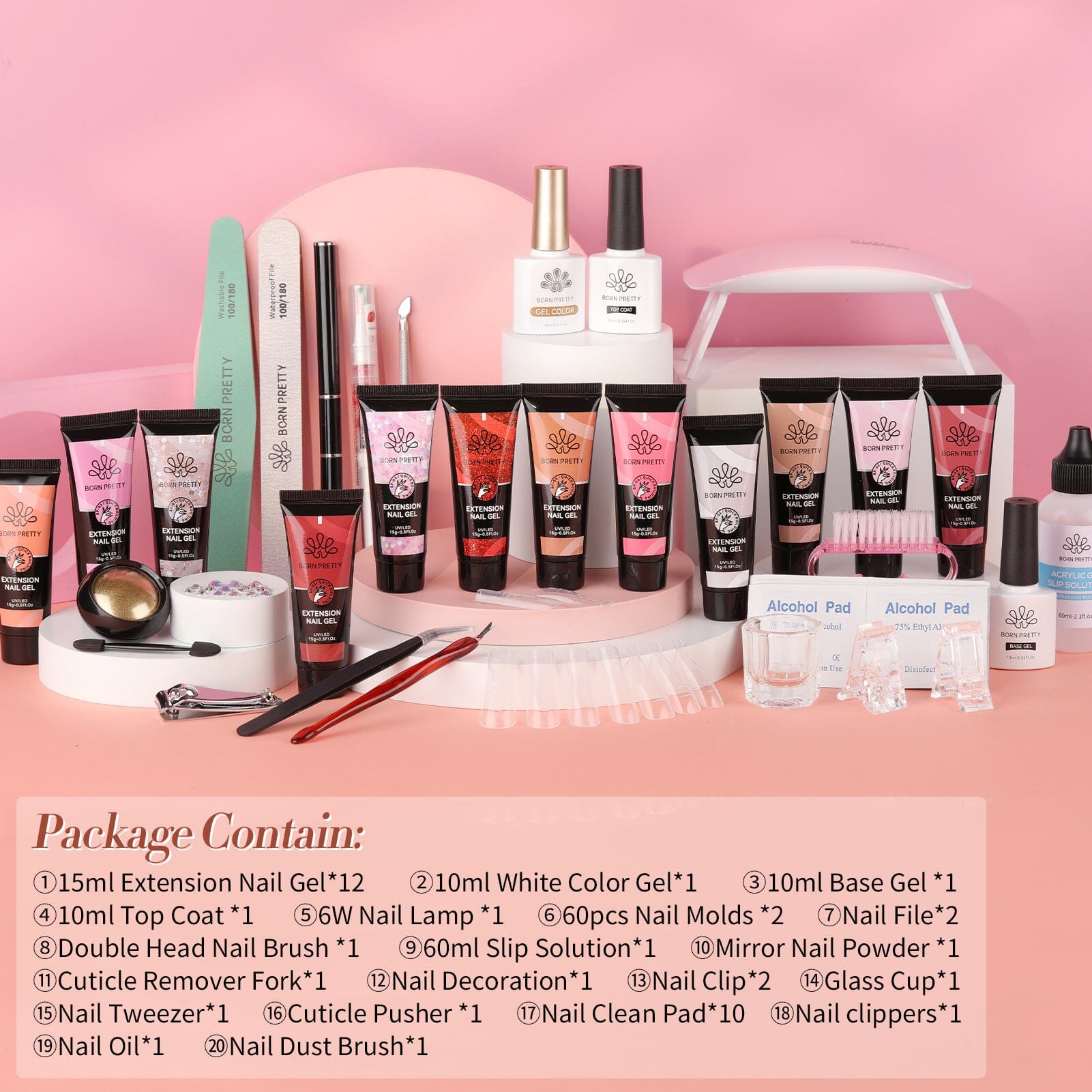 12 Colors Pink Nude Extension Nail Gel Starter Kit 15ml Gel Nail Polish BORN PRETTY 