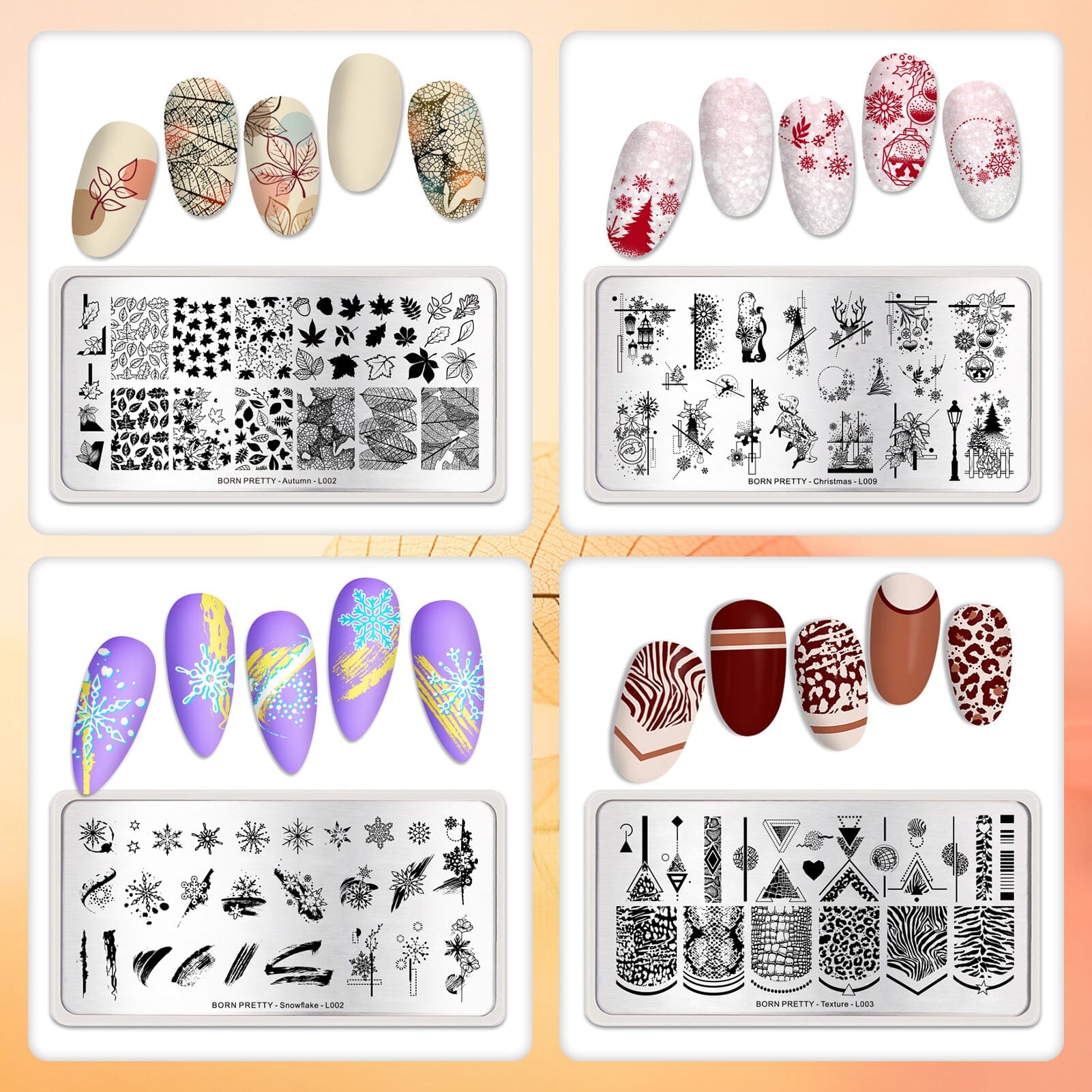 [US ONLY] 8pcs Autumn Winter Nail Stamping Plates Set Christmas Halloween Holiday Nails Kits & Bundles BORN PRETTY 