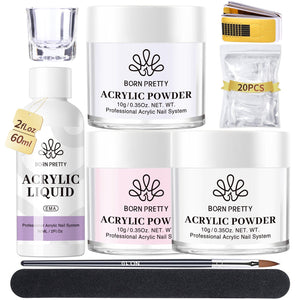 9pcs Acyrlic Nail Kit 3 Colors Acrylic Powder Liquid Tools Kit Nail Powder BORN PRETTY 