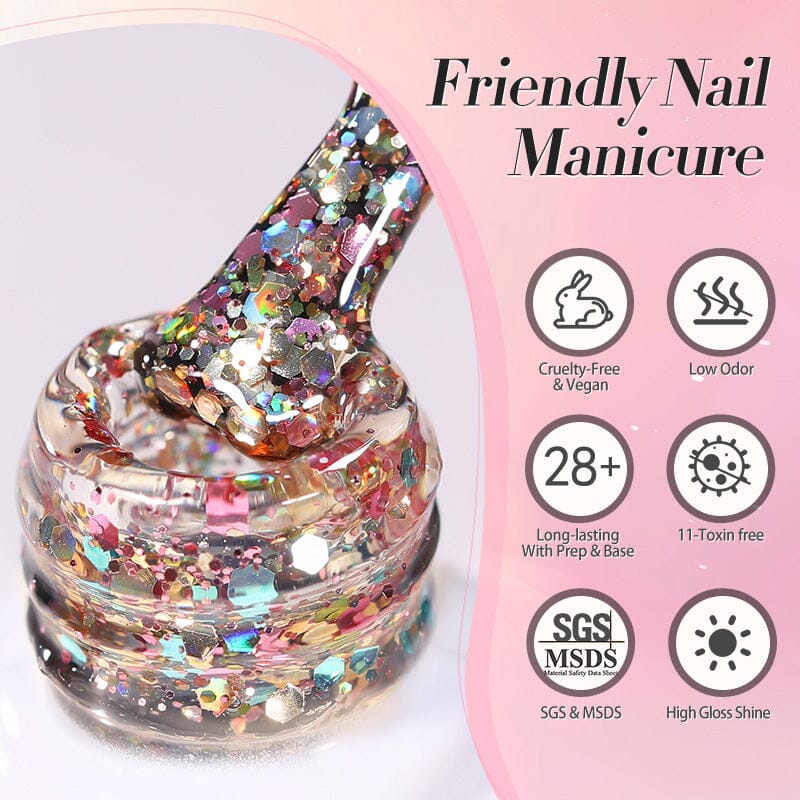 Multicolor Sequins Glitter Gel Polish SG04 Rainbow Island 10ml Gel Nail Polish BORN PRETTY 
