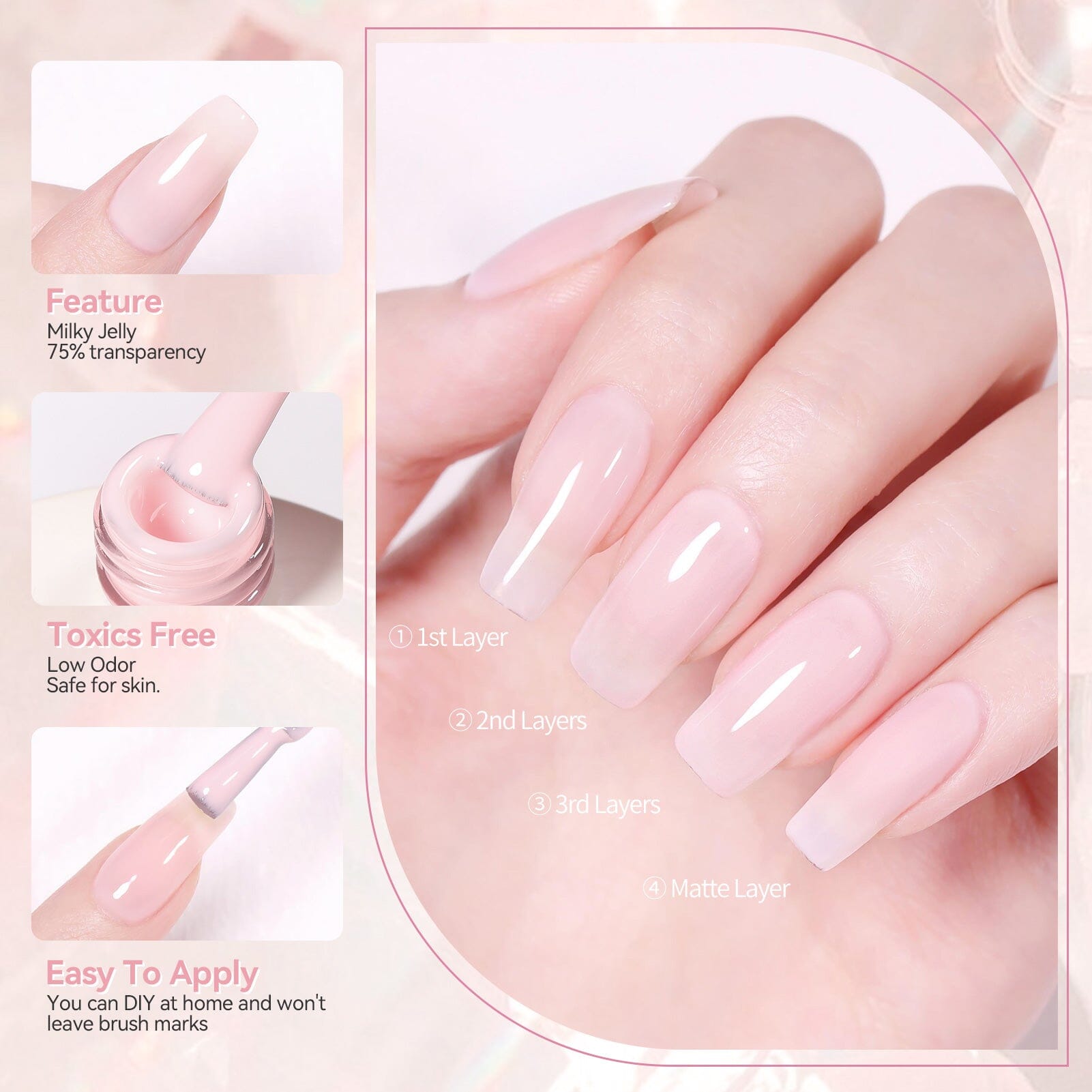 Pink Hema-Free Milky Jelly Gel Polish #17 15ml Gel Nail Polish BORN PRETTY 