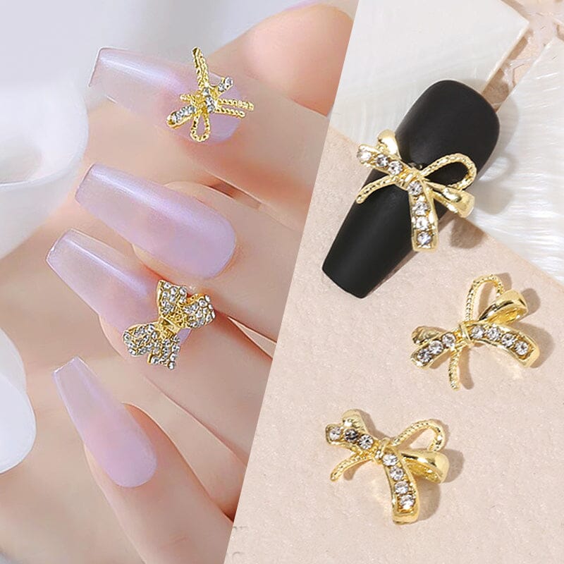 Silver Gold Bowknot Butterfly Rhinestones 3D Nail Decoration Nail Decoration BORN PRETTY 