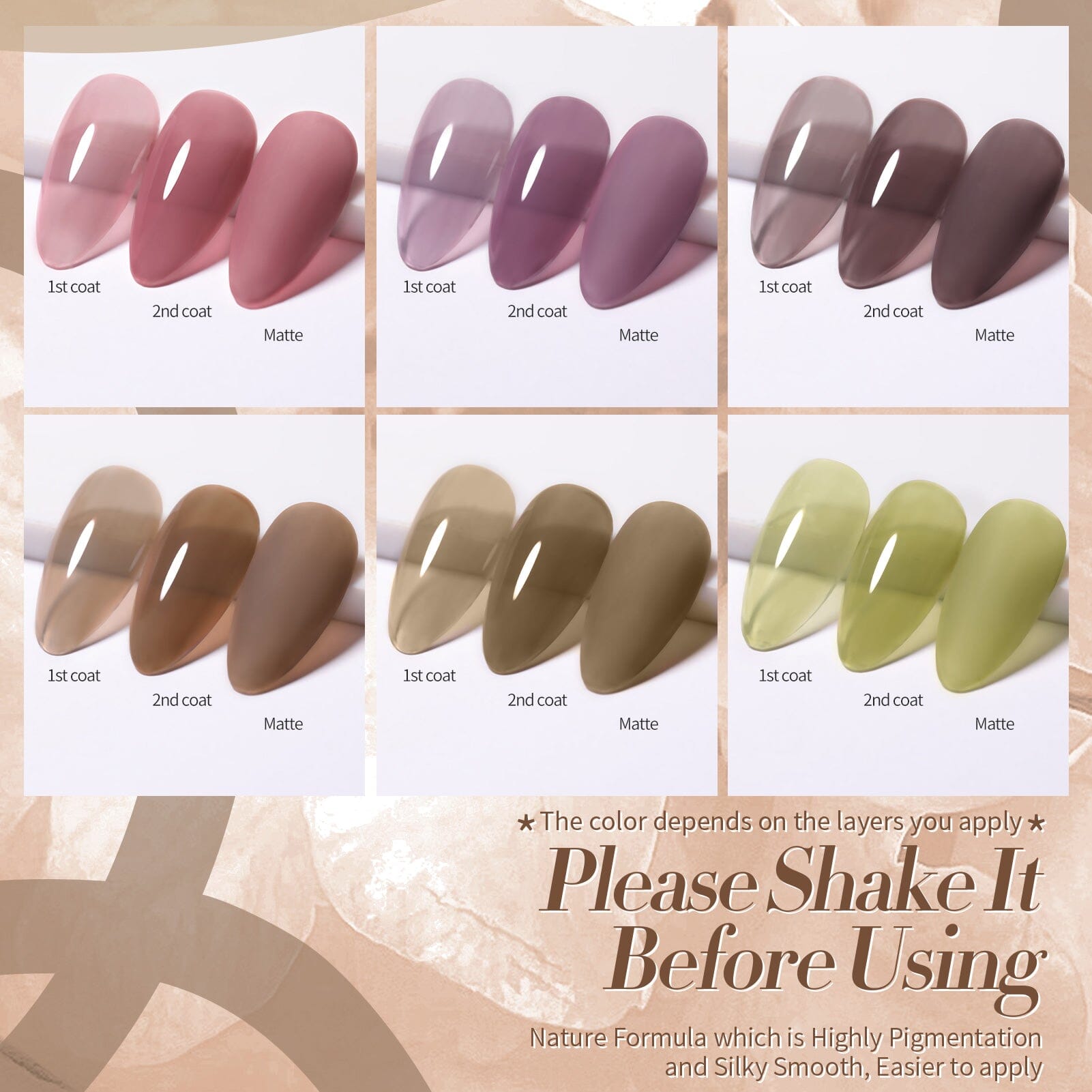 Smoky Rose Milky Jelly Gel 6 Colors Set 7ml Gel Nail Polish BORN PRETTY 
