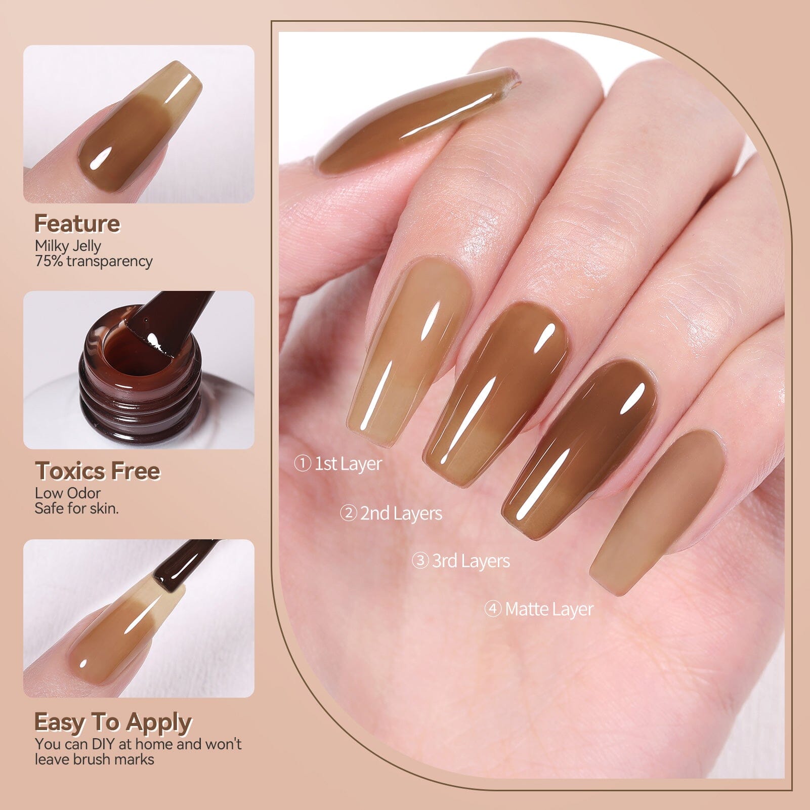 Smoky Rose Milky Jelly Gel 6 Colors Set 7ml Gel Nail Polish BORN PRETTY 