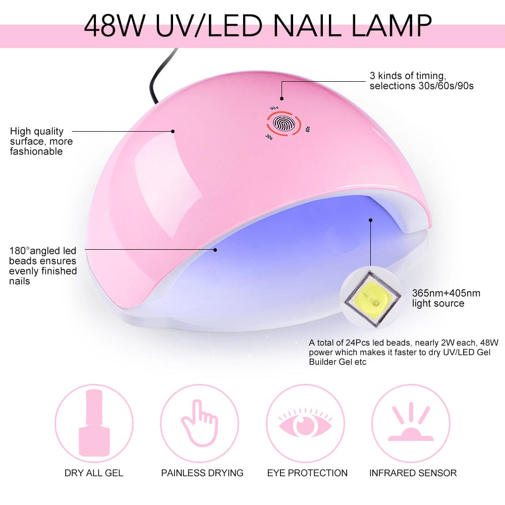 48W UV LED Nail Lamp Pink US Type Plug Nail Tools BORN PRETTY 