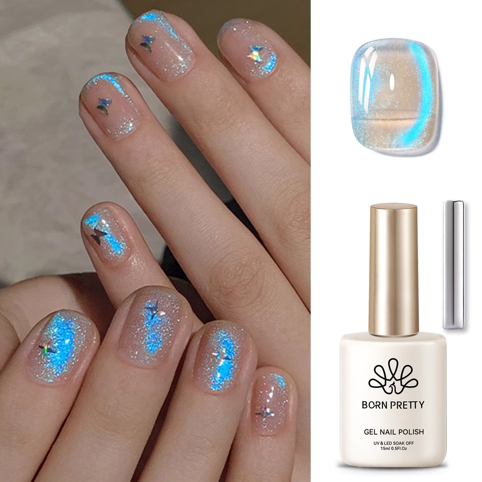 [US ONLY] Blue Auroras Cat Magnetic Gel Polish 15ml Gel Nail Polish BORN PRETTY 