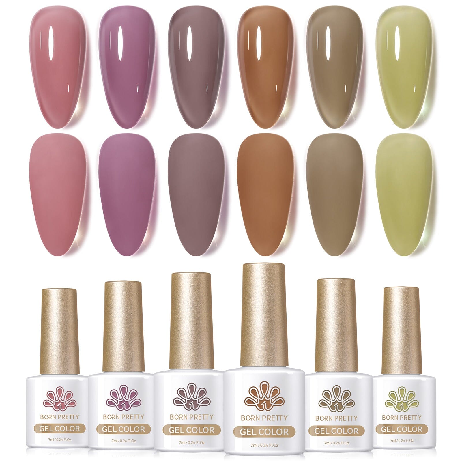 Smoky Rose Milky Jelly Gel 6 Colors Set 7ml Gel Nail Polish BORN PRETTY 