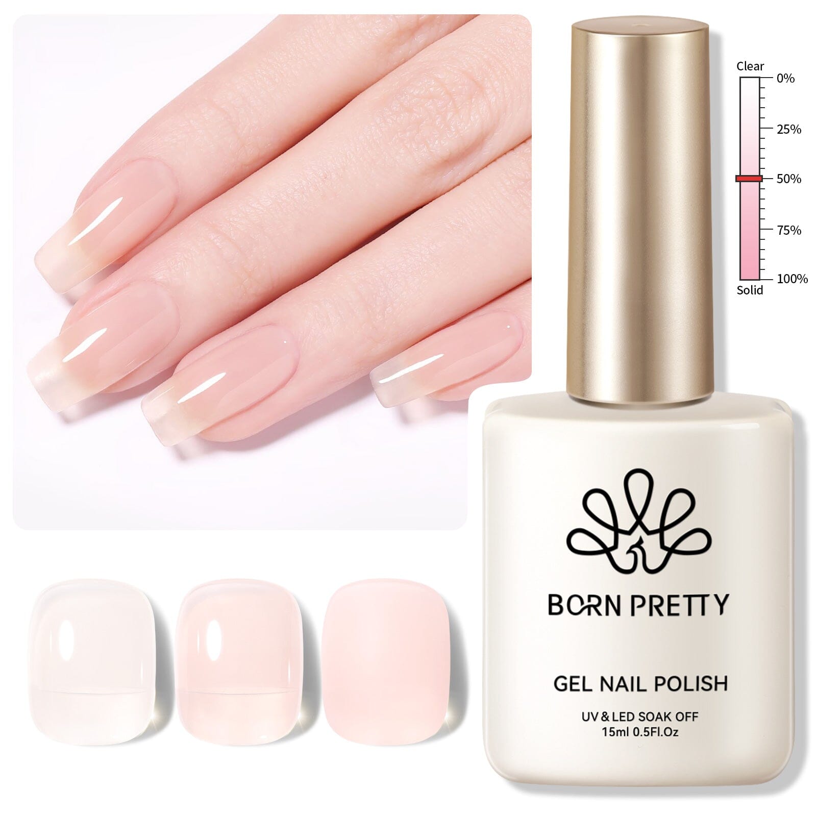 X-Jelly Gel HEMA FREE Semi Jelly Gel Nude #02 15ml Gel Nail Polish BORN PRETTY 