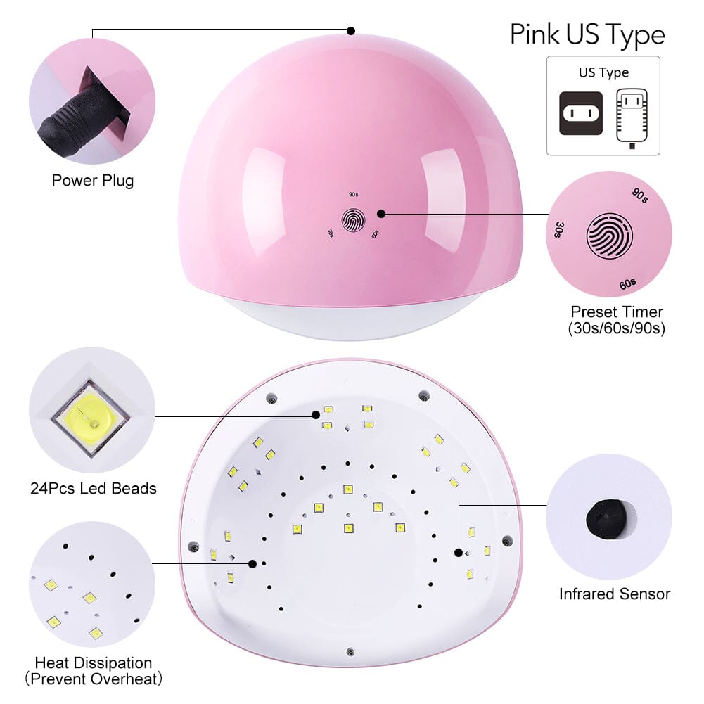 48W UV LED Nail Lamp Pink US Type Plug Nail Tools BORN PRETTY 